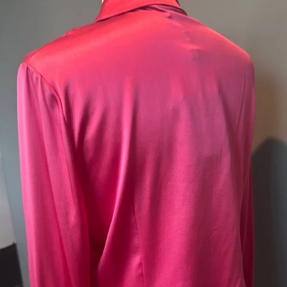 St. John Hot Pink Silk Long Sleeve Button Down Shirt - Picture 5 of 6